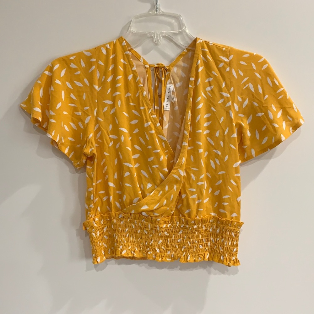 JCPenny Yellow V Neck Short Sleeve Tee